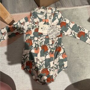Floral Kids One Piece by Kate Quinn - Cream and Orange